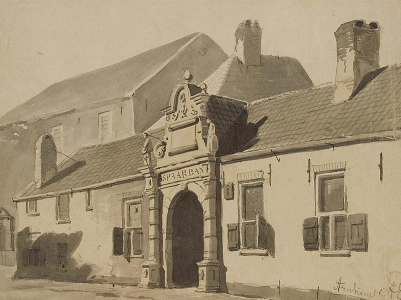 Ingang van het St. Catharina Gasthuis in de Beekstraat te Arnhem, 1853-1860