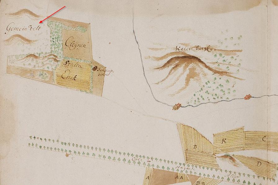 Gelders Archief-558-0004: in 1635 door Niclaes en Isack Geelkerck vervaardigde kaart uit het kaartboek van aan het St. Catharinae gasthuis toebehorende landerijen